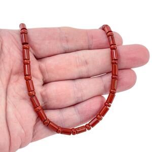 Estate Sterling Silver 925 Red Coral Bead Necklace 16"-20"